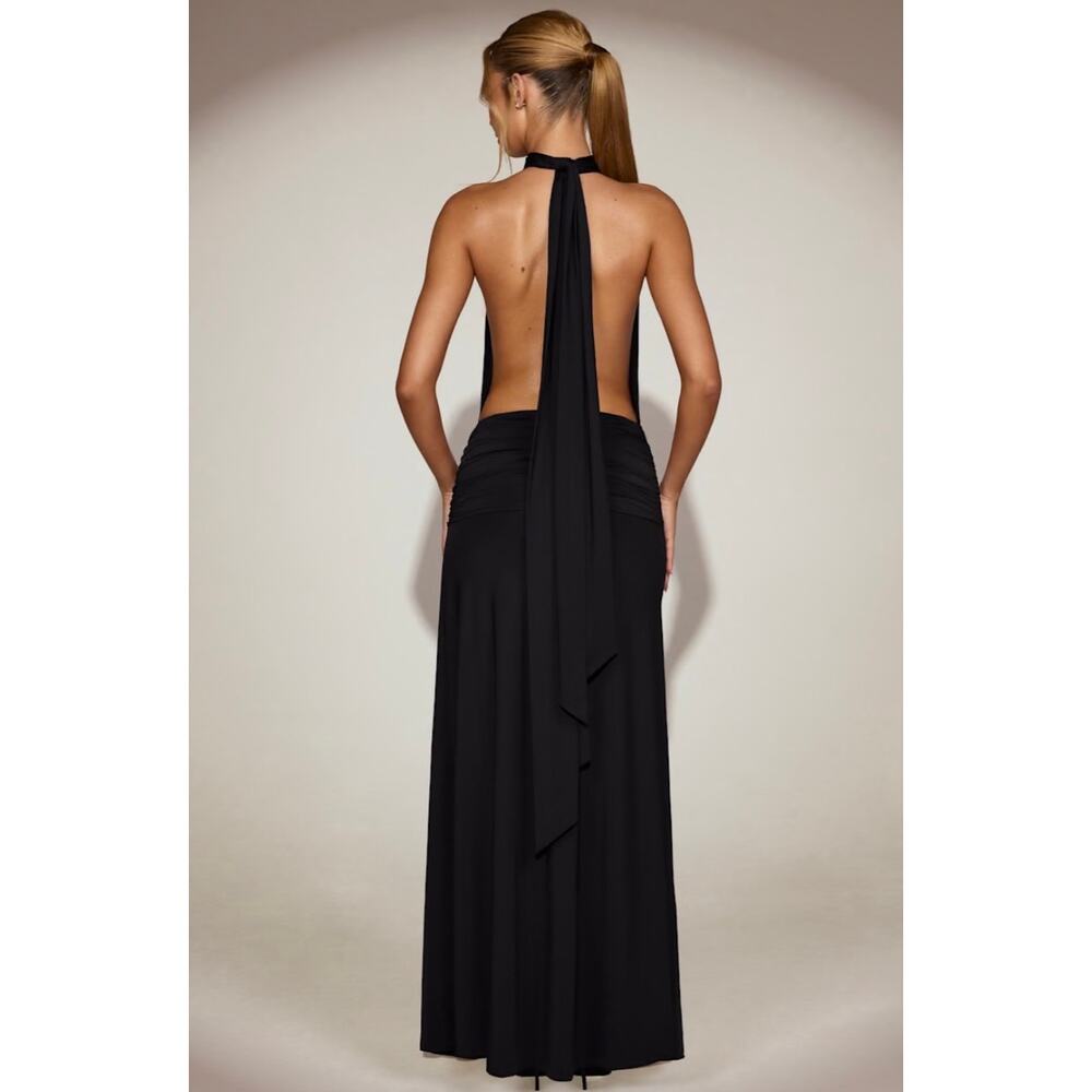Oh Polly Merryth Soft-Jersey Halterneck Backless Maxi Dress Black Size XXL New - Picture 4 of 10